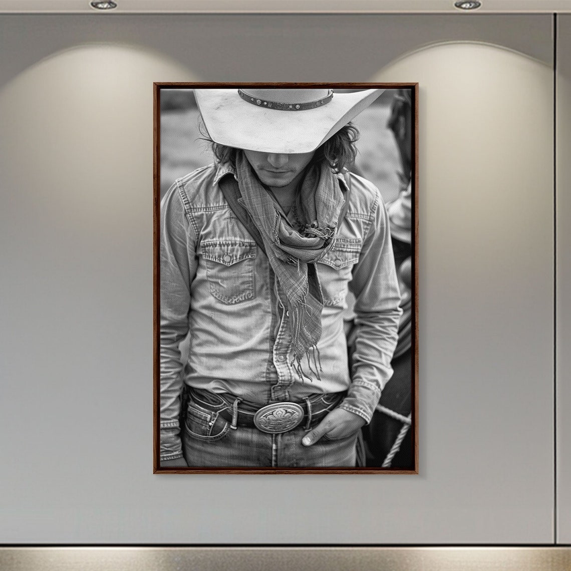 Cowboy Hat Shadowed Face Black And White Portrait Western Art Poster - Image 3