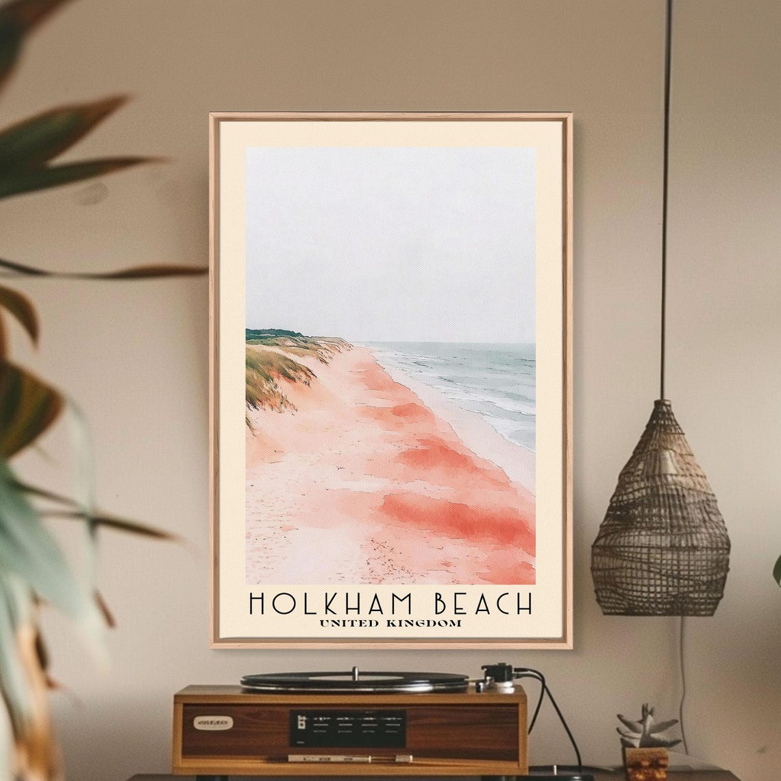 Holkham Beach United Kingdom Pink Sand Dunes Misty Coast Travel Poster