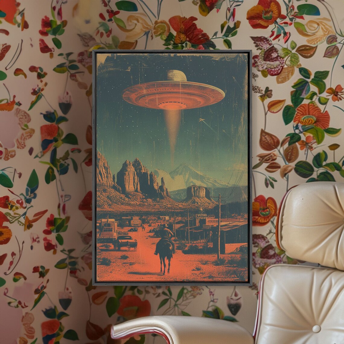 Retro Cowboy UFO Poster, Mid-Century Sci-Fi Style - Image 3