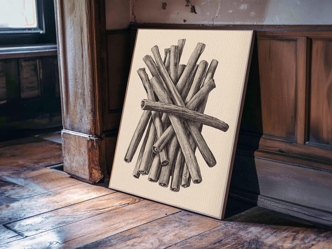 Bundle Of Cinnamon Sticks Pencil Sketch Rustic Kitchen Wall Poster - Image 5