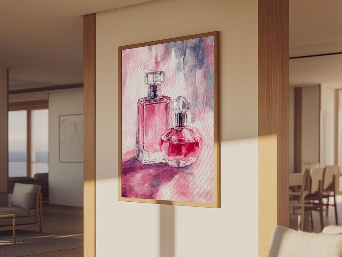 Pink Perfume Bottles Duo Feminine Watercolor Vanity Wall Art Print - Image 4