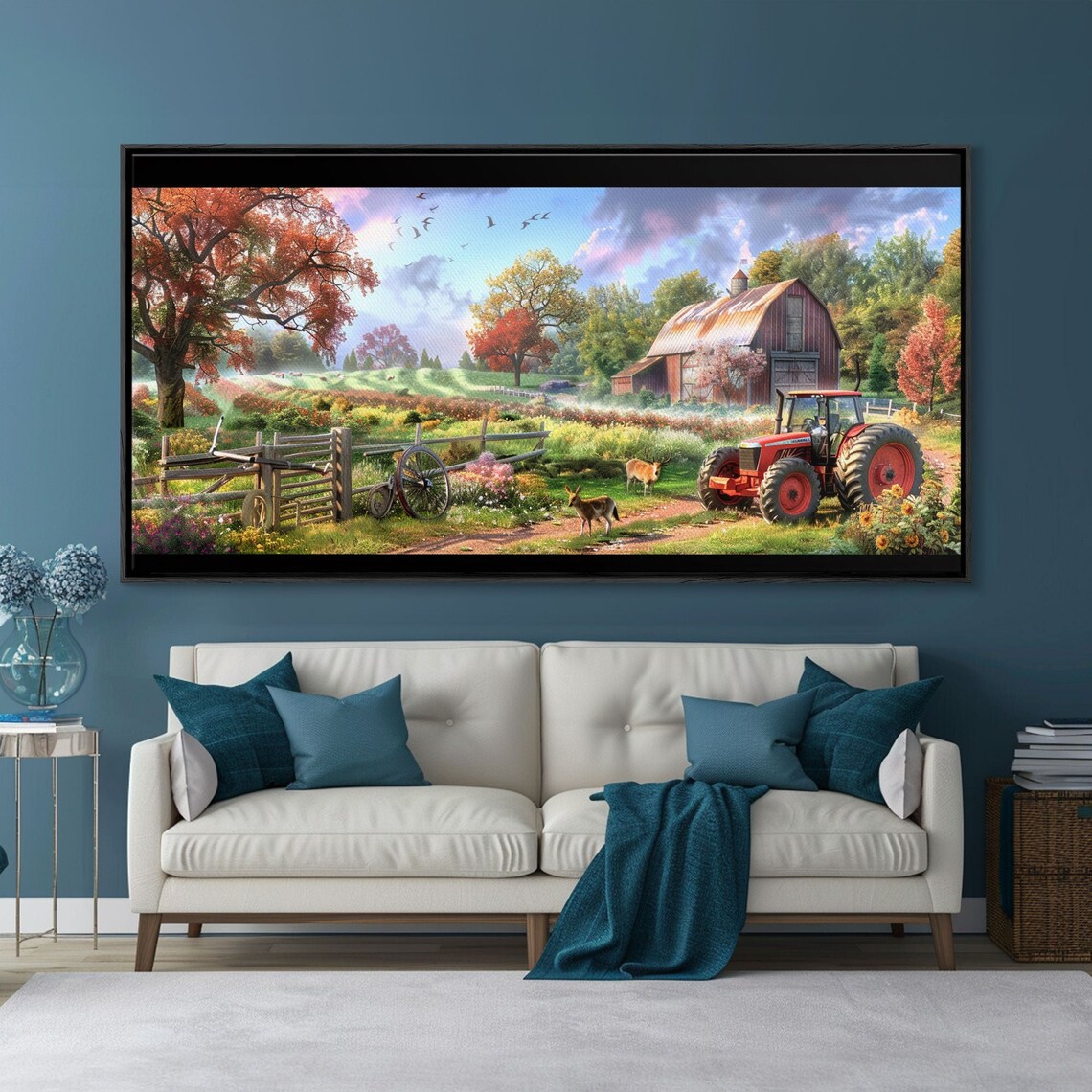 Autumn Farm Red Barn Red Tractor Country Harvest Scene Painting Poster - Image 2
