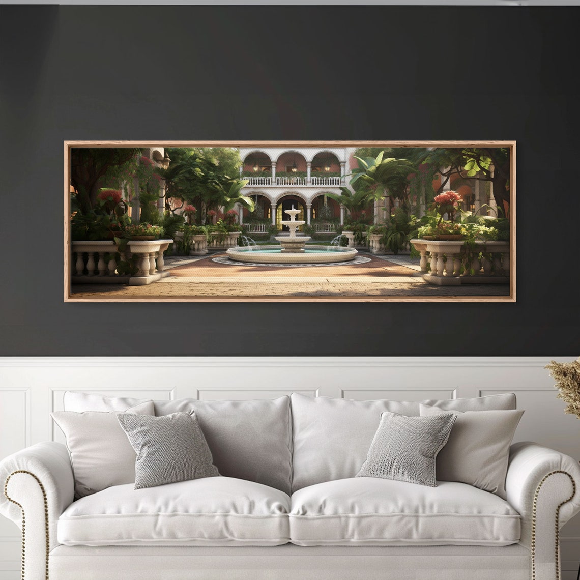 Mediterranean Courtyard Marble Fountain Arches Garden Painting Poster - Image 3