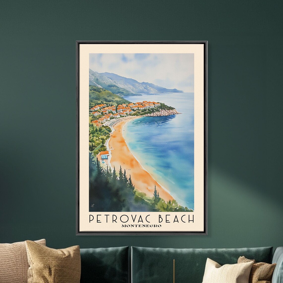 Petrovac Beach Montenegro Aerial Golden Bay Orange Rooftop Town Poster - Image 5