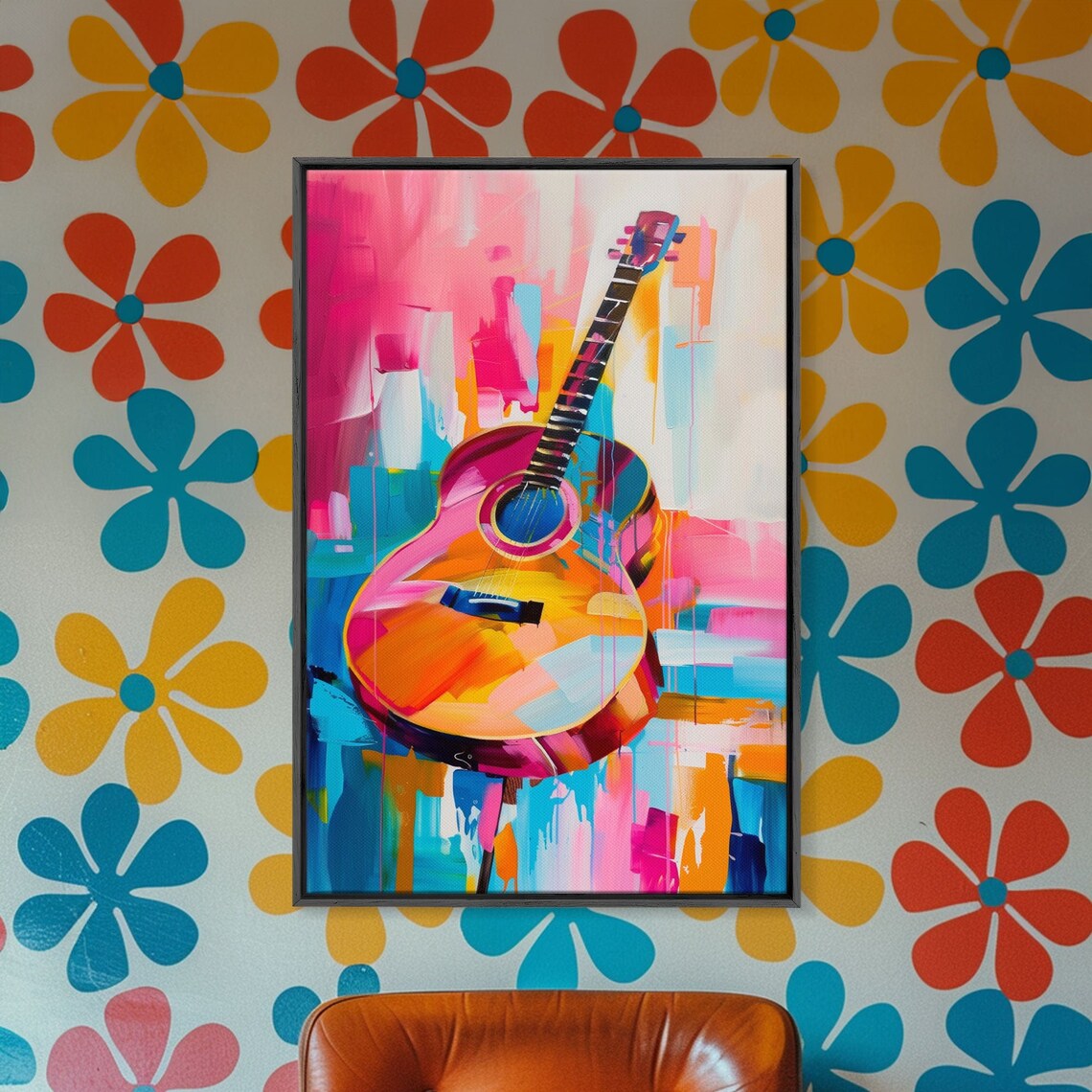 Acoustic Guitar Colorful Abstract Music Room Modern Wall Art