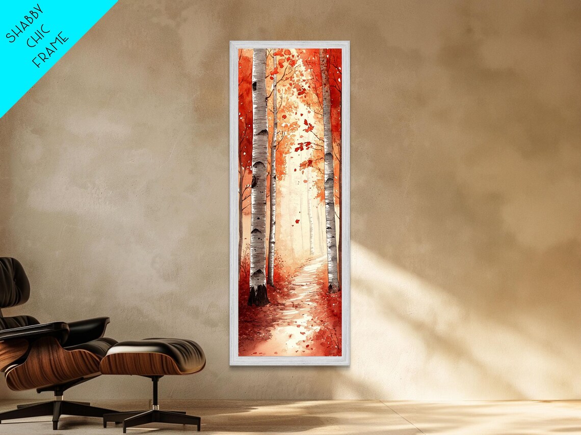 Autumn Birch Trees Glowing Orange Red Foliage Misty Path Art Poster - Image 5
