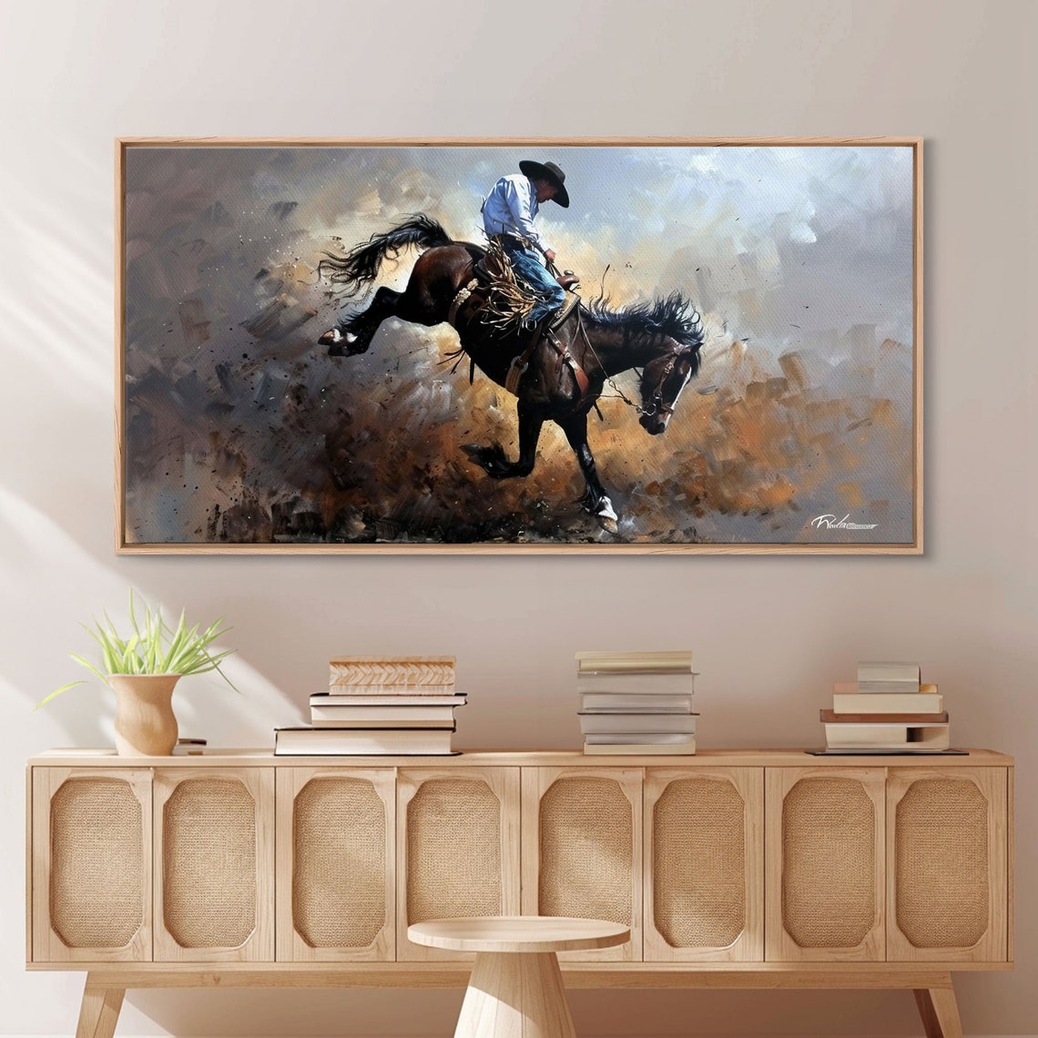 Wild Bronco Rider Bucking Horse Dust Explosion Rodeo Action Wall Art - Image 3