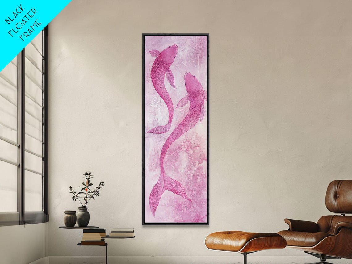 Pink Koi Fish Watercolor Pair Zen Calm Japanese Style Wall Art - Image 2