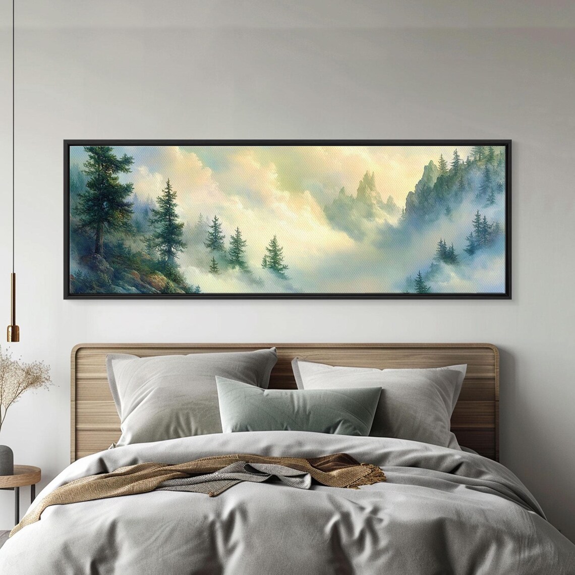 Blue Ridge Misty Pine Forest Mountain Fog Watercolor Travel Poster