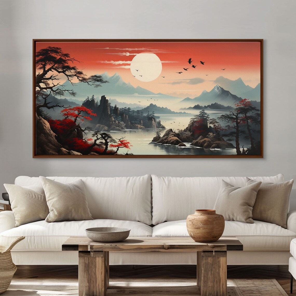 Japanese Sun Landscape Panoramic Art Print, Office - Image 5