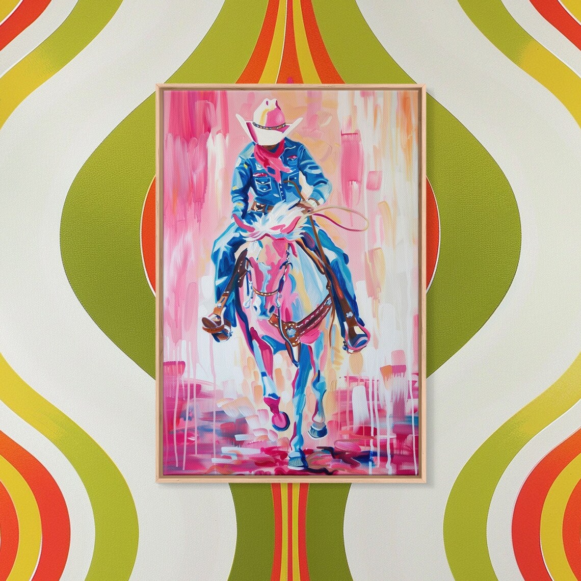 Cowboy Riding Horse Pink Pop Art Colorful Western Rodeo Wall Poster - Image 4