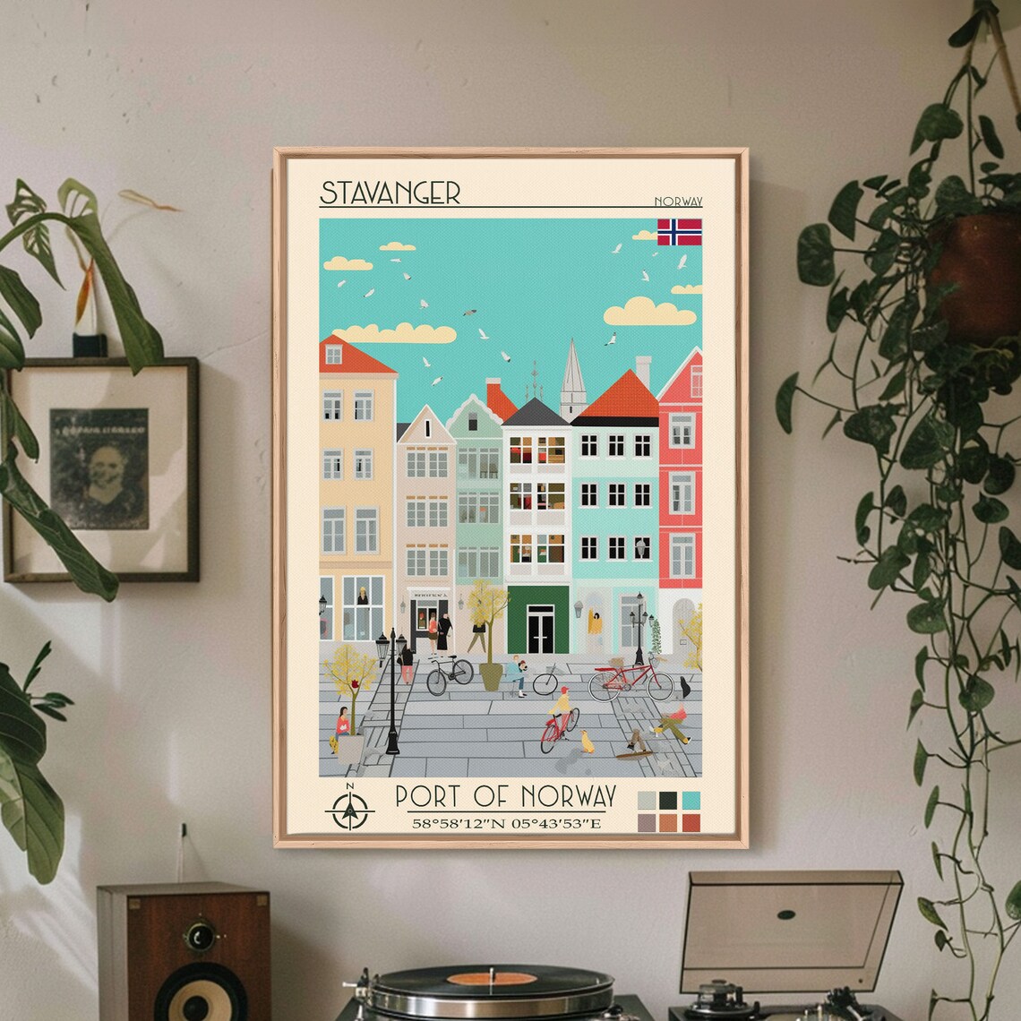 Stavanger Norway Colorful Harbor Houses Square View Travel Poster - Image 4