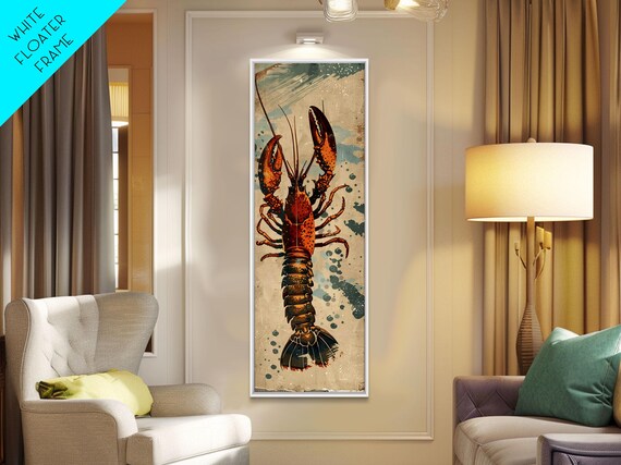 Ukiyo E Art Of A Lobster With Intricate Details Skinny Art Tall Art Japanese Style Art Framed Print Wood Block Print