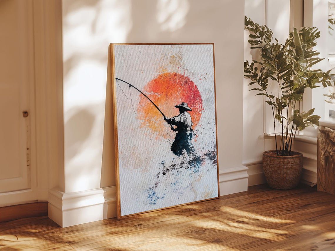 Fisherman Gift Idea Fisherman Painting Print Retro Wabi Sabi Fisherman Painting Gift For Fisher Fishing Gift Gift For Dad Nuevart - Image 5