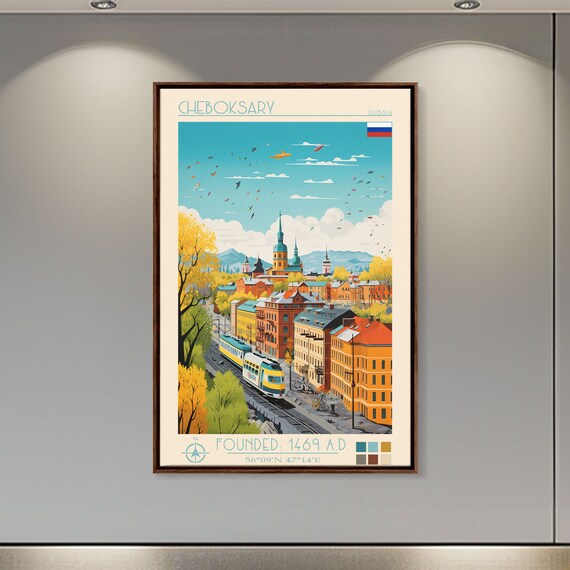 Cheboksary Russia Travel Poster Framed Print Vintage Style Pop Art Home Decor Scenic Wall Art Living Room Decoration Gift