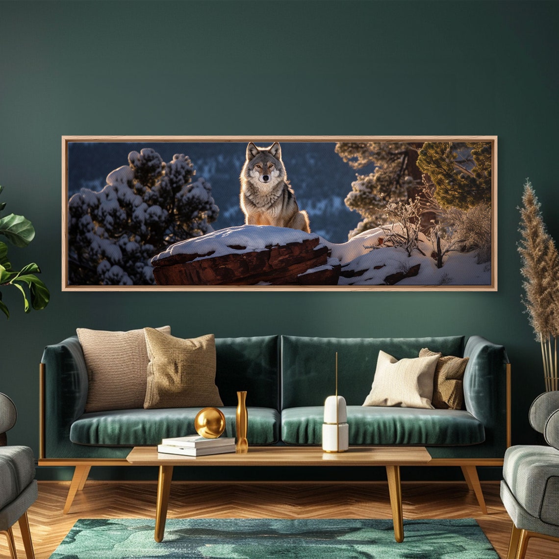Timber Wolf Snowy Forest Winter Wildlife Photography Panoramic Poster - Image 5