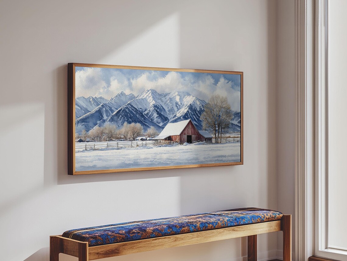 Winter Cabin Oil Painting Print Rustic Farmhouse Decor Modern Farmhouse Cabin Decor Rural America Oil Painting Print