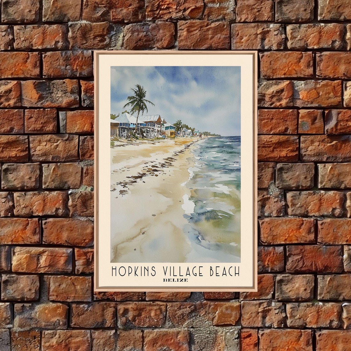 Hopkins Village Beach Belize Rustic Huts Palm Shore Watercolor Poster - Image 5