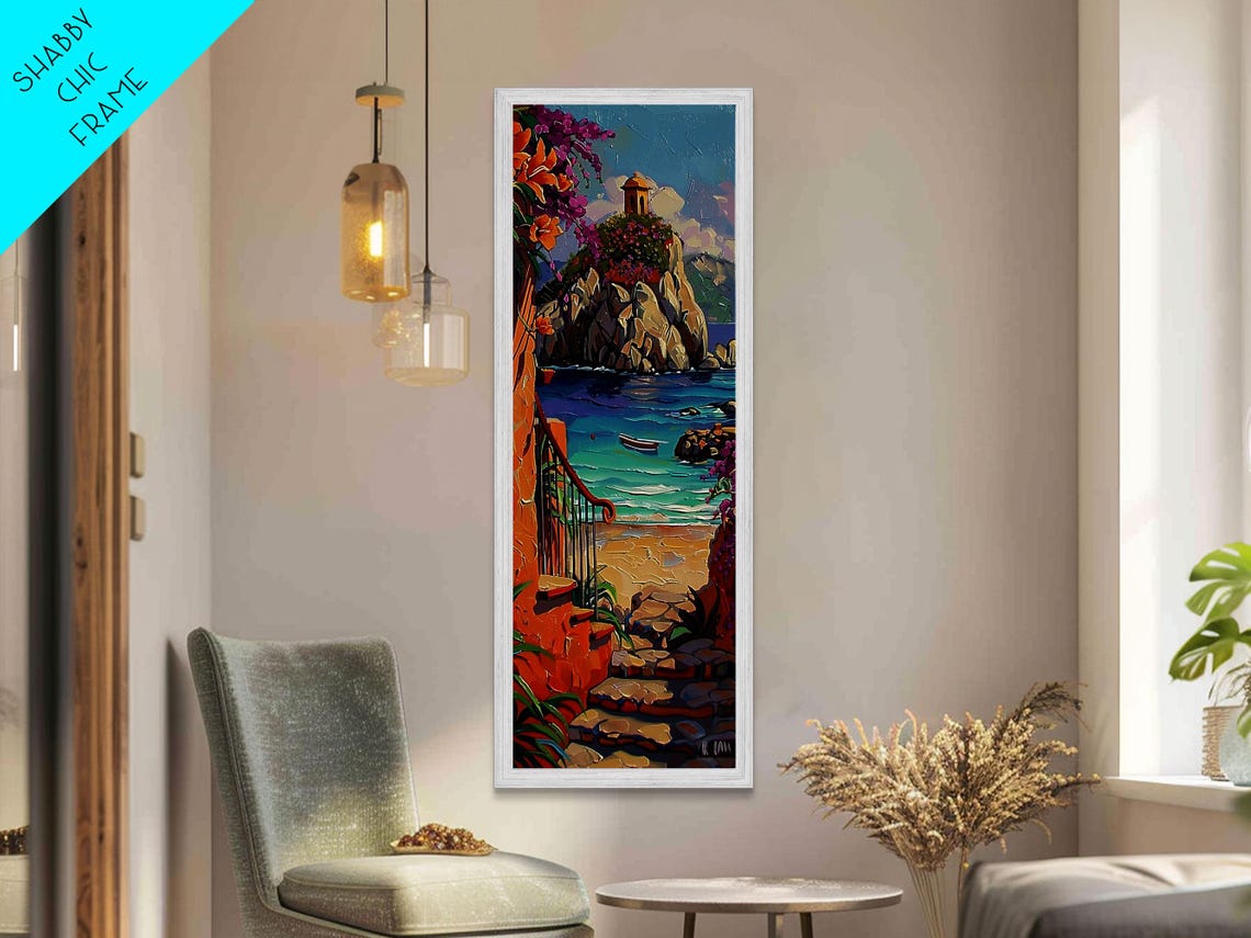 Coastal Wall Art Framed And Printed On Surf Wall Art Textured Painting Framed Narrow Modern Wall Art For Office - Image 4