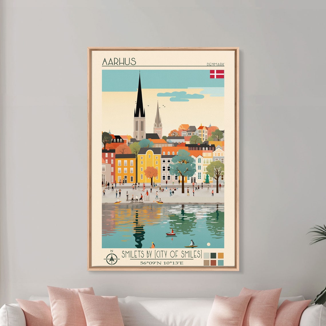 Aarhus Denmark Harborfront Old Town Church Spires Water View Poster - Image 3