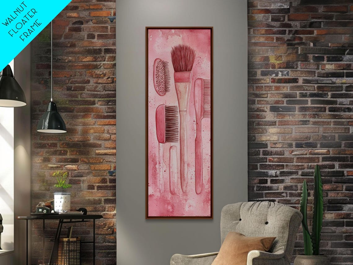 Pink Hairbrushes And Combs Watercolor Vanity Beauty Salon Wall Art - Image 5