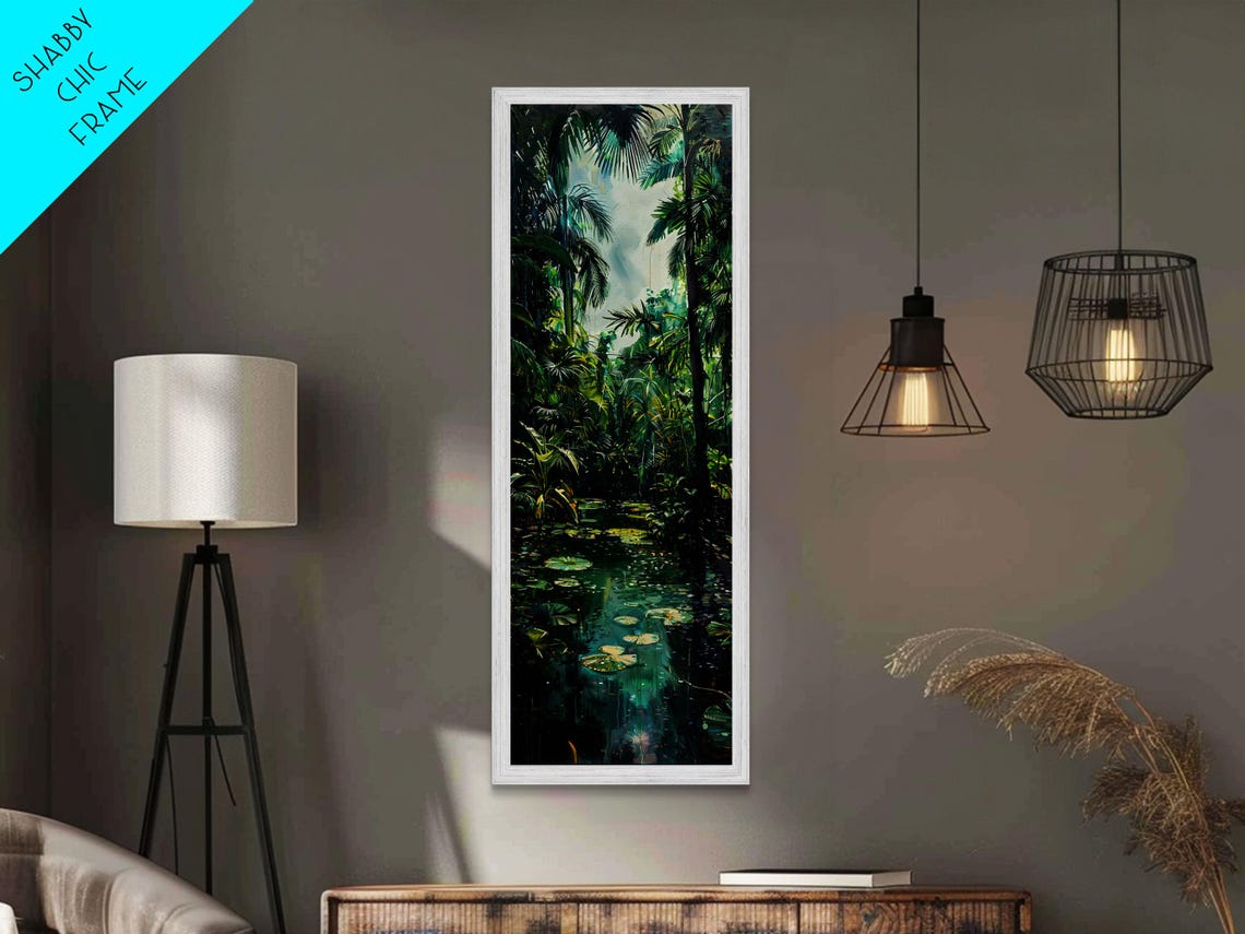Tropical Jungle Lagoon Lily Pads And Palm Trees Wall Art Print - Image 2