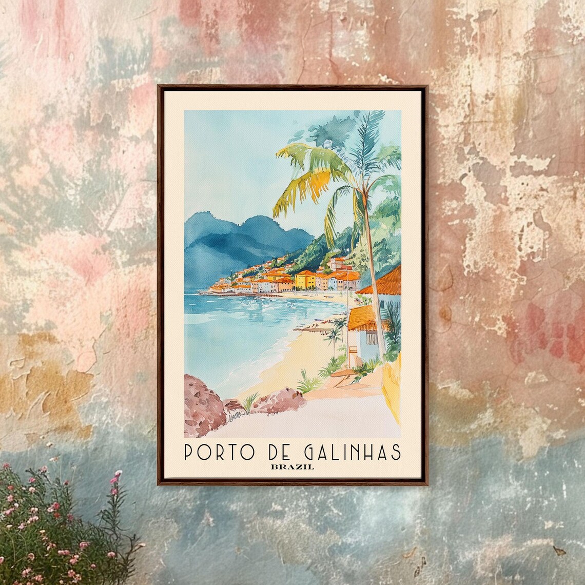 Porto de Galinhas Brazil Colorful Fishing Town Bay Beach Palm Watercolor Poster