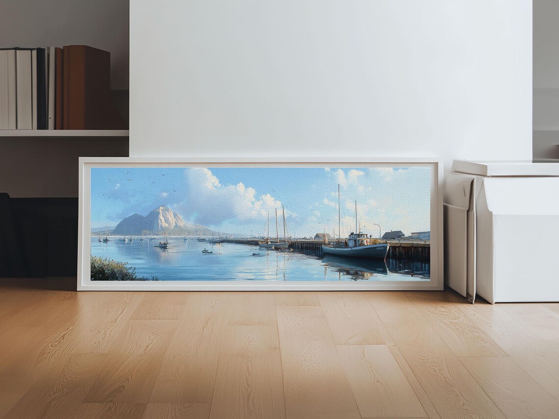 Morro Bay Harbor Panoramic Fishing Boats Pier Morro Rock Calm Water Poster - Image 6