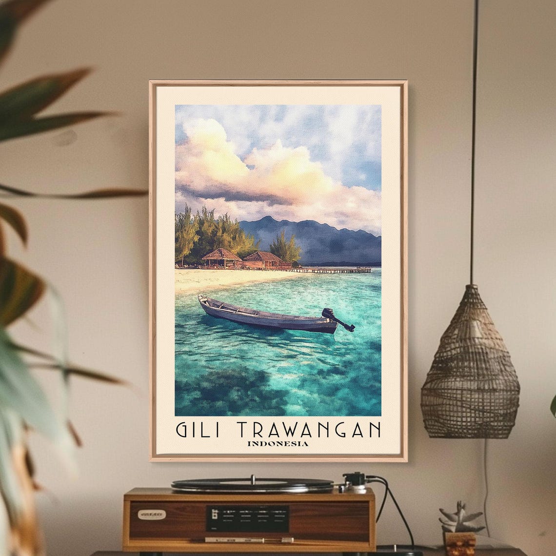 Gili Trawangan Indonesia Turquoise Lagoon Boat Sunset View Poster