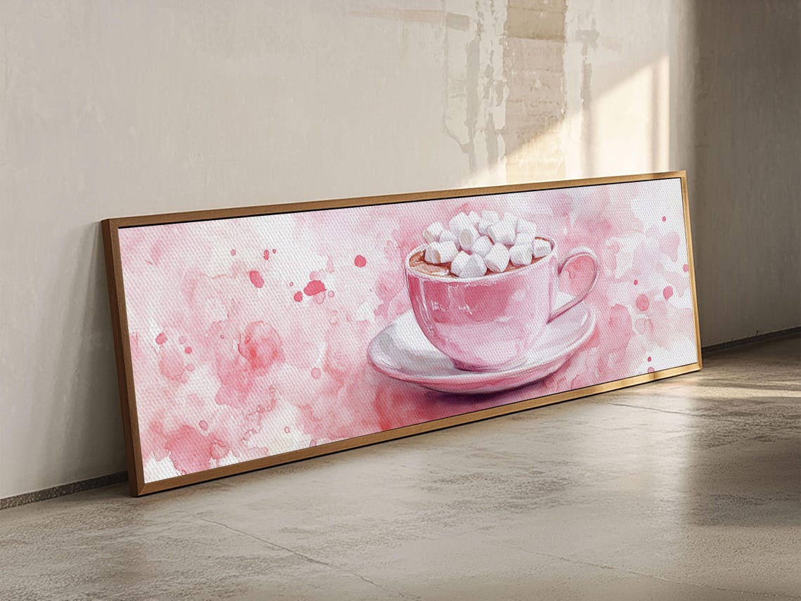 Pink Hot Cocoa Cup Marshmallows Watercolor Cozy Kitchen Poster - Image 3