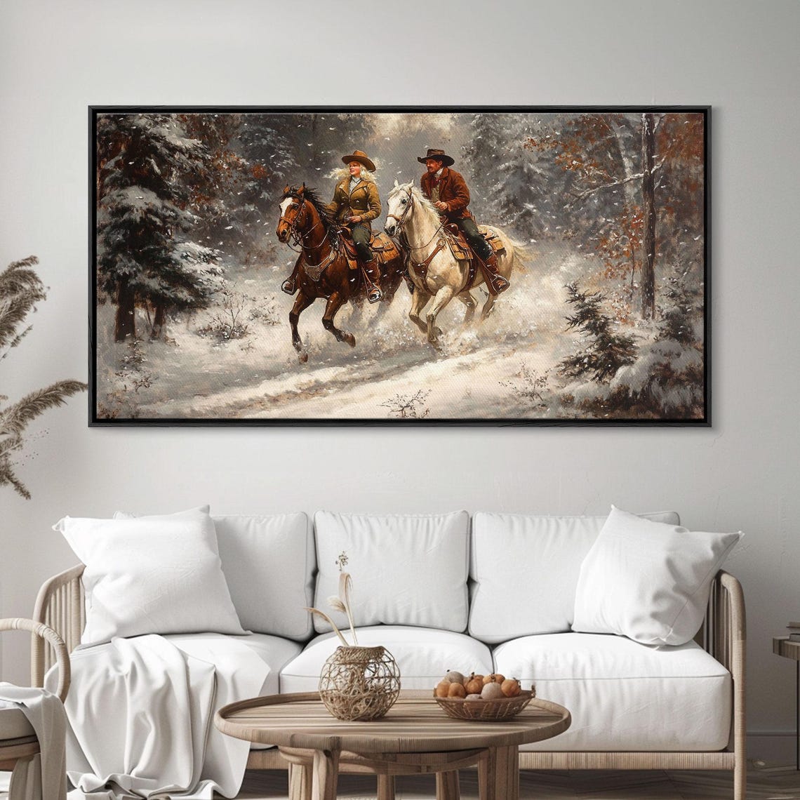Riders In The Snow Framed Print Rustic Wall Decor Primitive Art Wall Art Warm Fall Colors Western Decor Rustic Farmhouse - Image 4