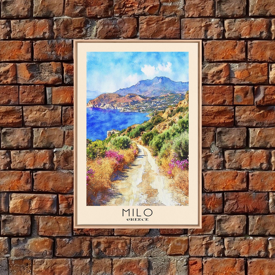 Milo Greece Flower Path Overlooking Blue Bay Mountain View Poster - Image 4