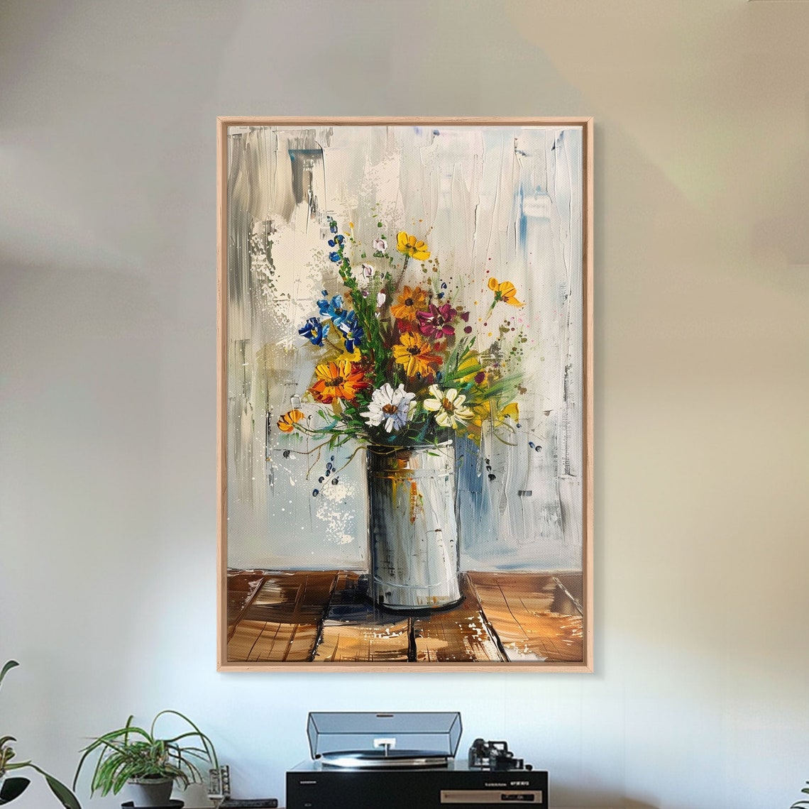 Modern Abstract Wildflower Bouquet In Metal Vase Floral Art Poster - Image 4