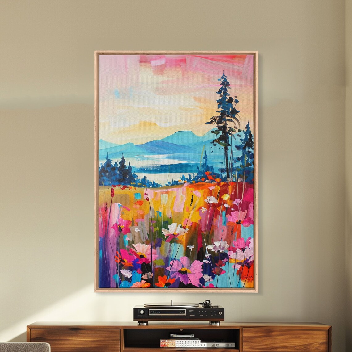 Sunset Wildflower Meadow Mountain Lake Colorful Nature Art Poster - Image 5