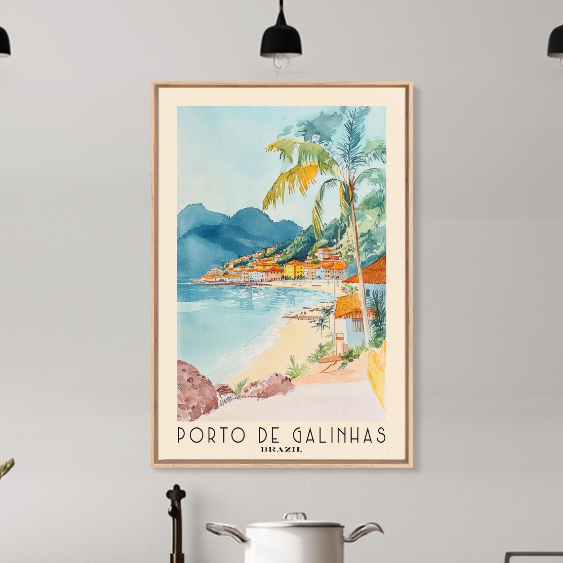 Porto de Galinhas Brazil Colorful Fishing Town Bay Beach Palm Watercolor Poster - Image 6