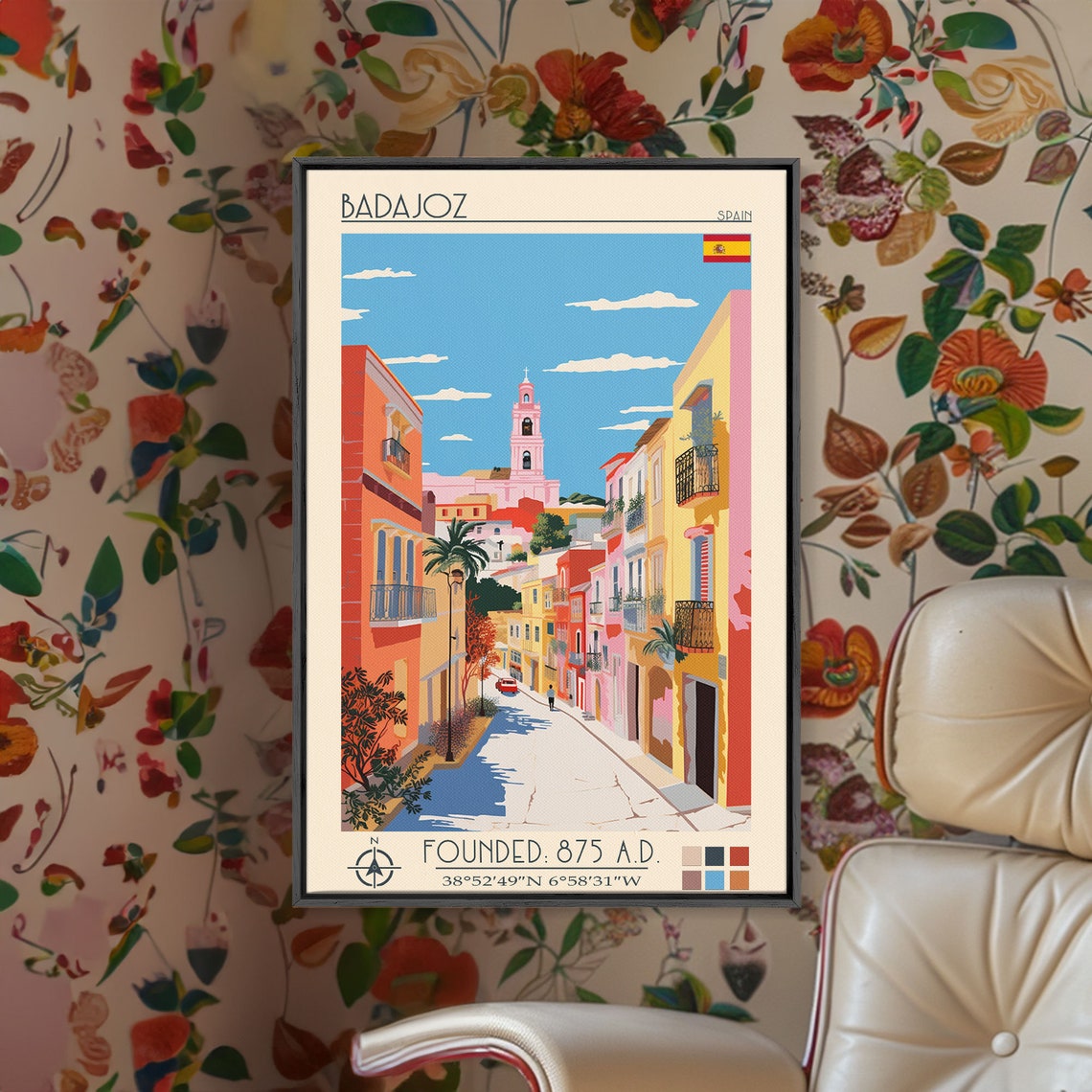 Badajoz Spain Colorful Mediterranean Street Palm Trees Historic Poster - Image 3