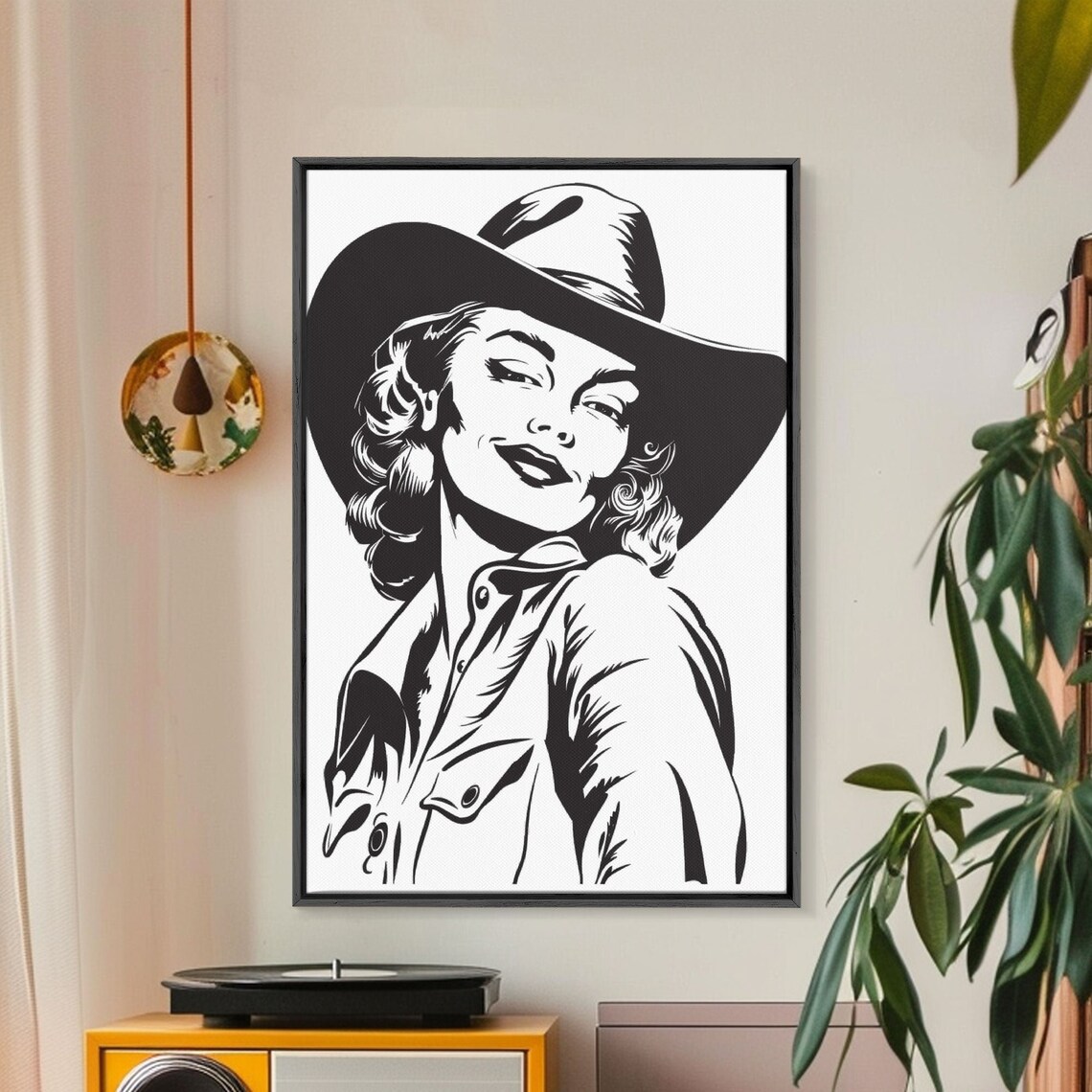 Cowgirl Portrait Black White Pop Art Cowboy Hat Western Wall Print - Image 5