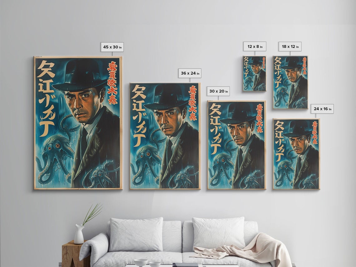 Japanese Detective Noir Octopus Monster Film Style Comic Wall Art - Image 2