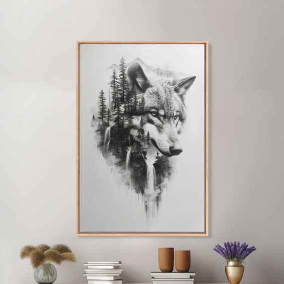 Wolf Forest Landscape, Black And White Minimalist Art