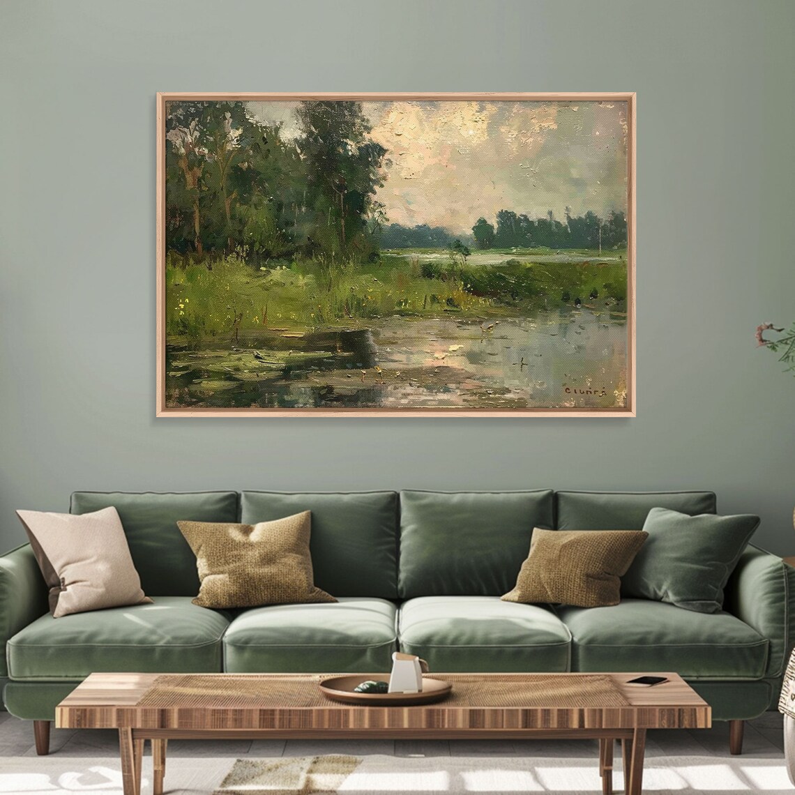 Vintage Wetland Lake Trees Impressionist Oil Painting Landscape Print - Image 4