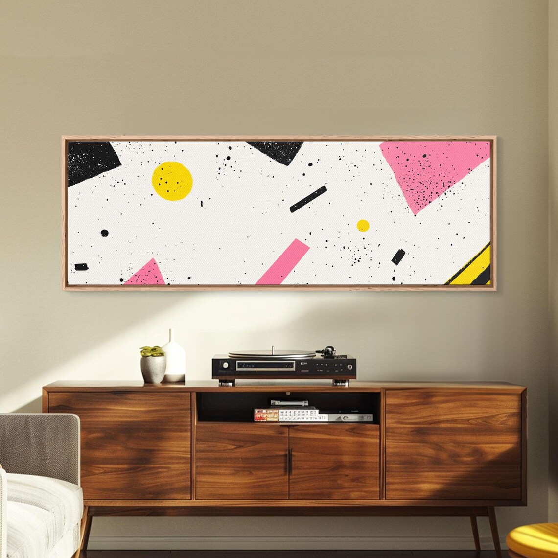 Memphis 90s Geometric Abstract Shapes Pink Black Modern Art Print - Image 2