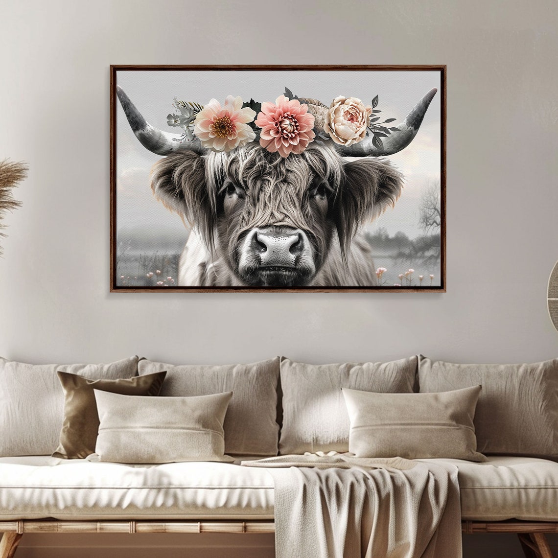 Cute Framed Wall Art Cute Cow Wearing Flowers Farmhouse Decor Farmhouse Wall At Extra Large Boho Decor Minimalist Modern Art - Image 5