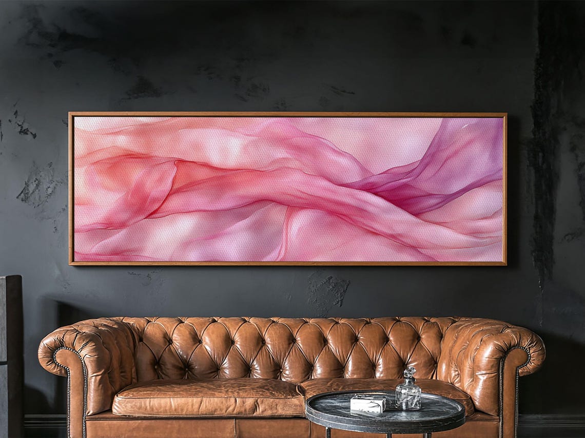 Blush Pink Silk Waves Abstract Panoramic Minimalist Wall Art - Image 5