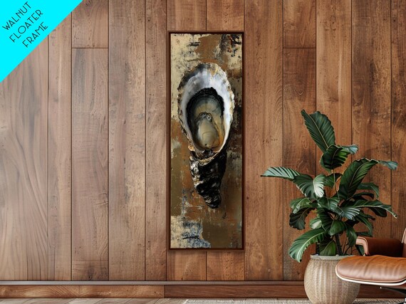 Open Oyster Shell Pearl Center Dark Gold Textured Coastal Still Life Poster