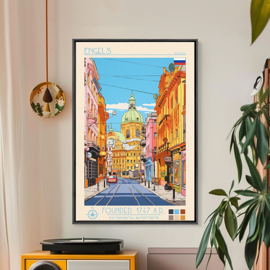 Engels Russia Sunny Street Domed Church Tram Tracks View Poster - Image 5