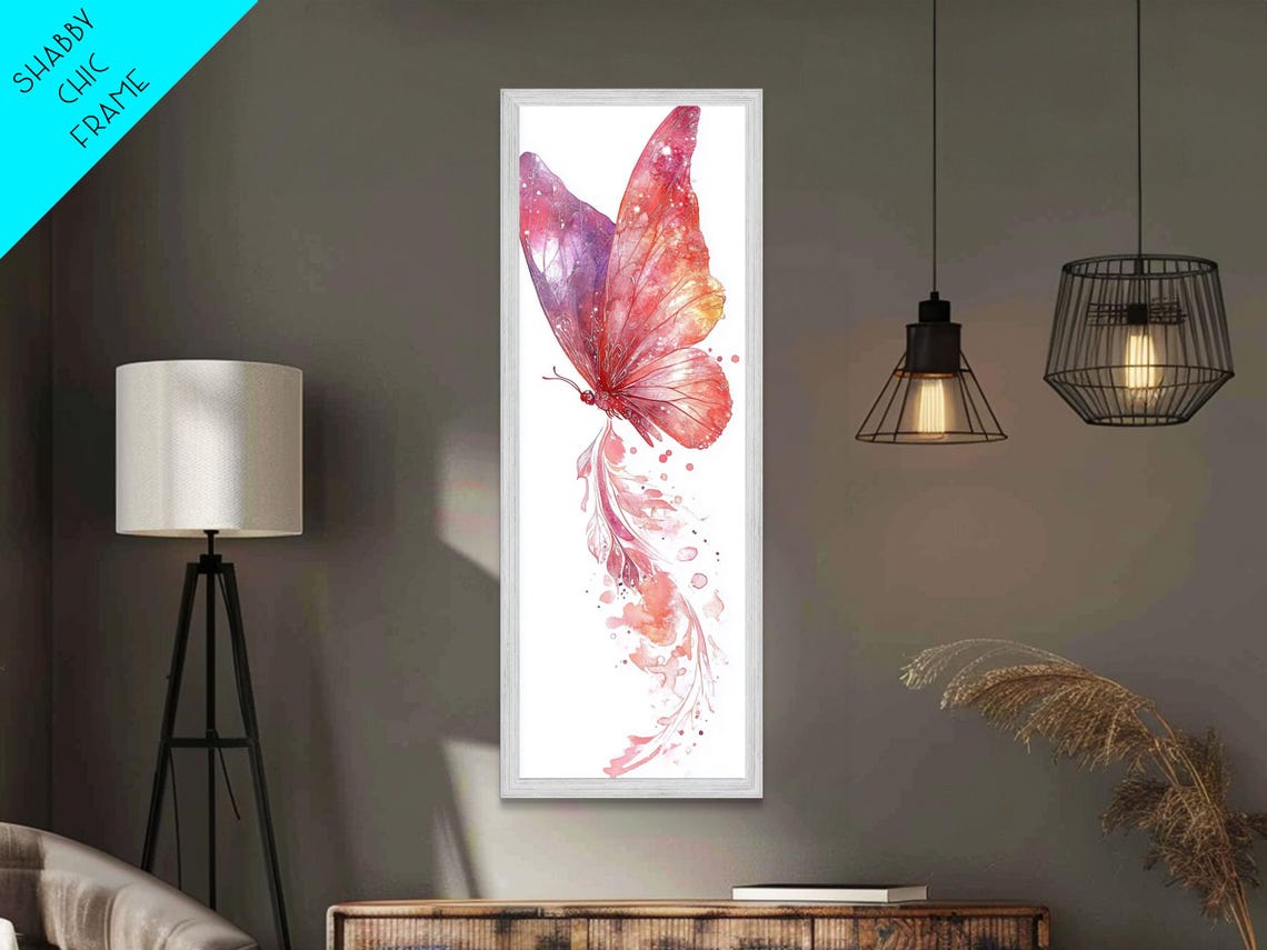 Pink Butterfly Watercolor Feathery Trail Whimsical Flight Wall Art
