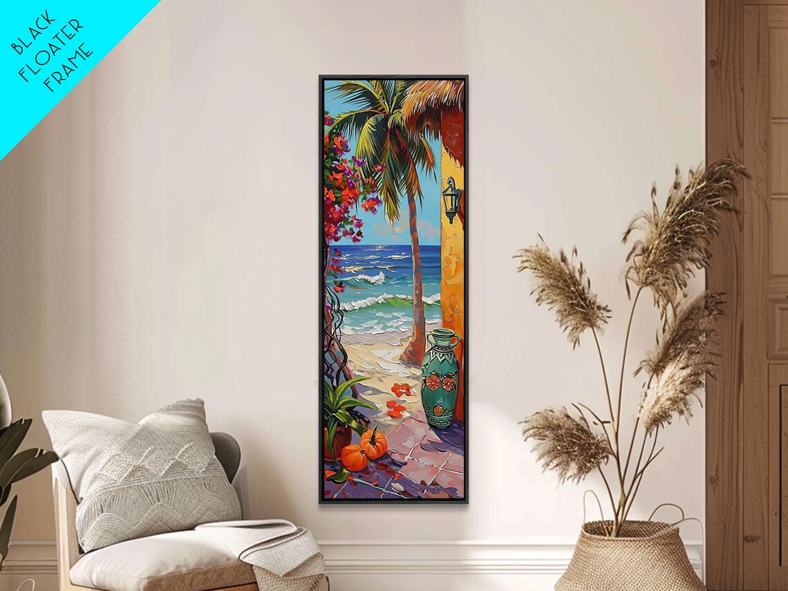 Coastal Terrace Ocean View Palm Tree Bougainvillea Doorway Travel Poster - Image 2