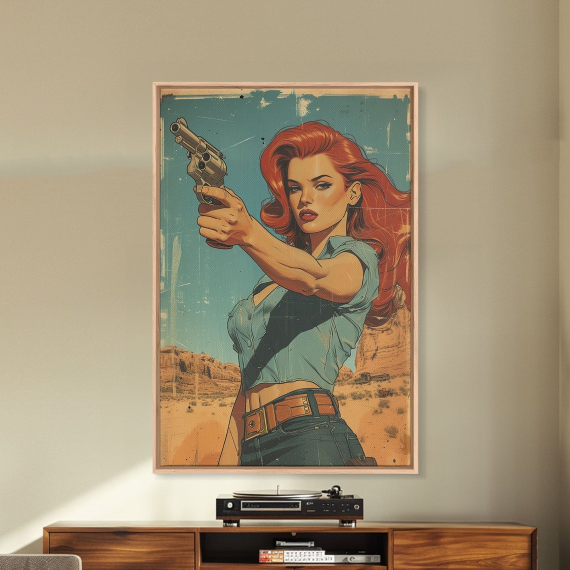Retro Inspired Pinup Cowgirl Fantasy Art Print Wild West Comic Cowgirl Art Western Art Framed And Printed Art Vintage Cowgirl - Image 4