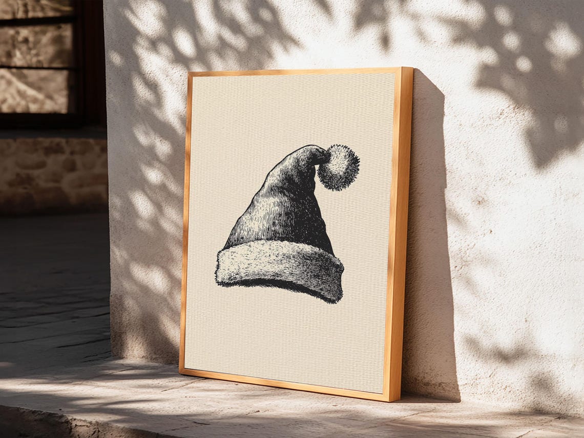Minimalist Santa Hat Black Ink Sketch Vintage Christmas Holiday Poster - Image 2