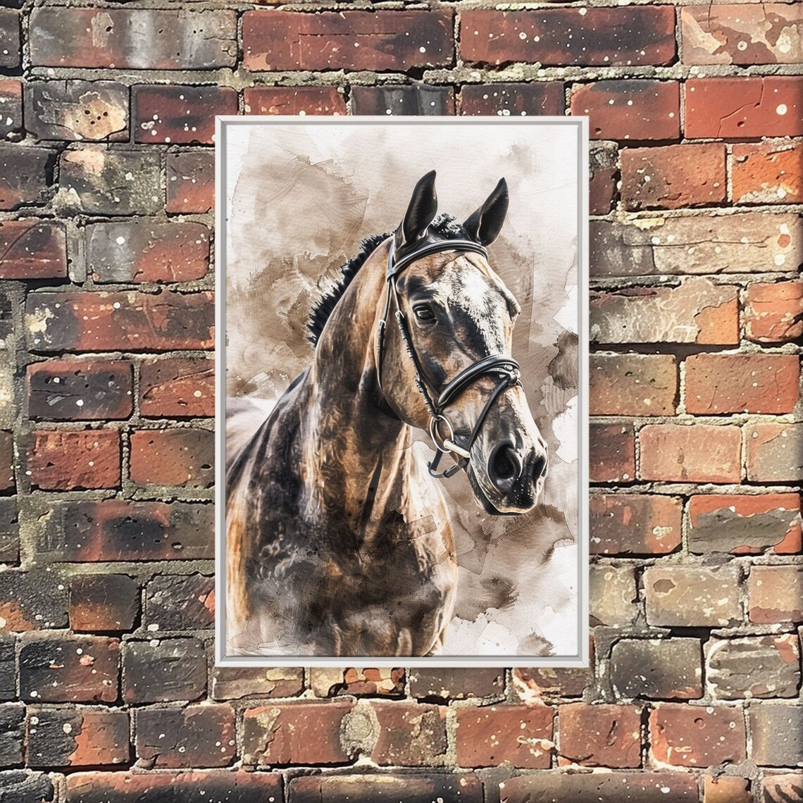 Majestic Brown Horse Head Watercolor Bridle Sepia Equestrian Poster